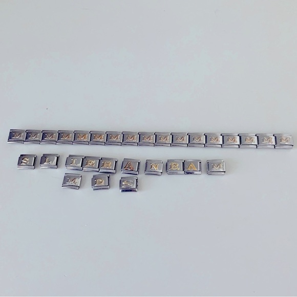 Vintage Y2K Italian Charm Bracelet Link Charms Letters Silver X 32 - Picture 2 of 11